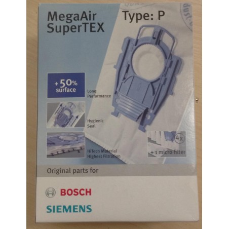 SACCHETTI ASPIRAPOLVERE MEGA AIR SUPERTEX TYPE:P ORIGINALI PER BOSCH E SIEMENS (COD 41670) - 4 PEZZI  NUOVO